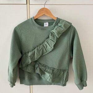 Zara Kids Olive Ruffle Sweatshirt Girls Size 9